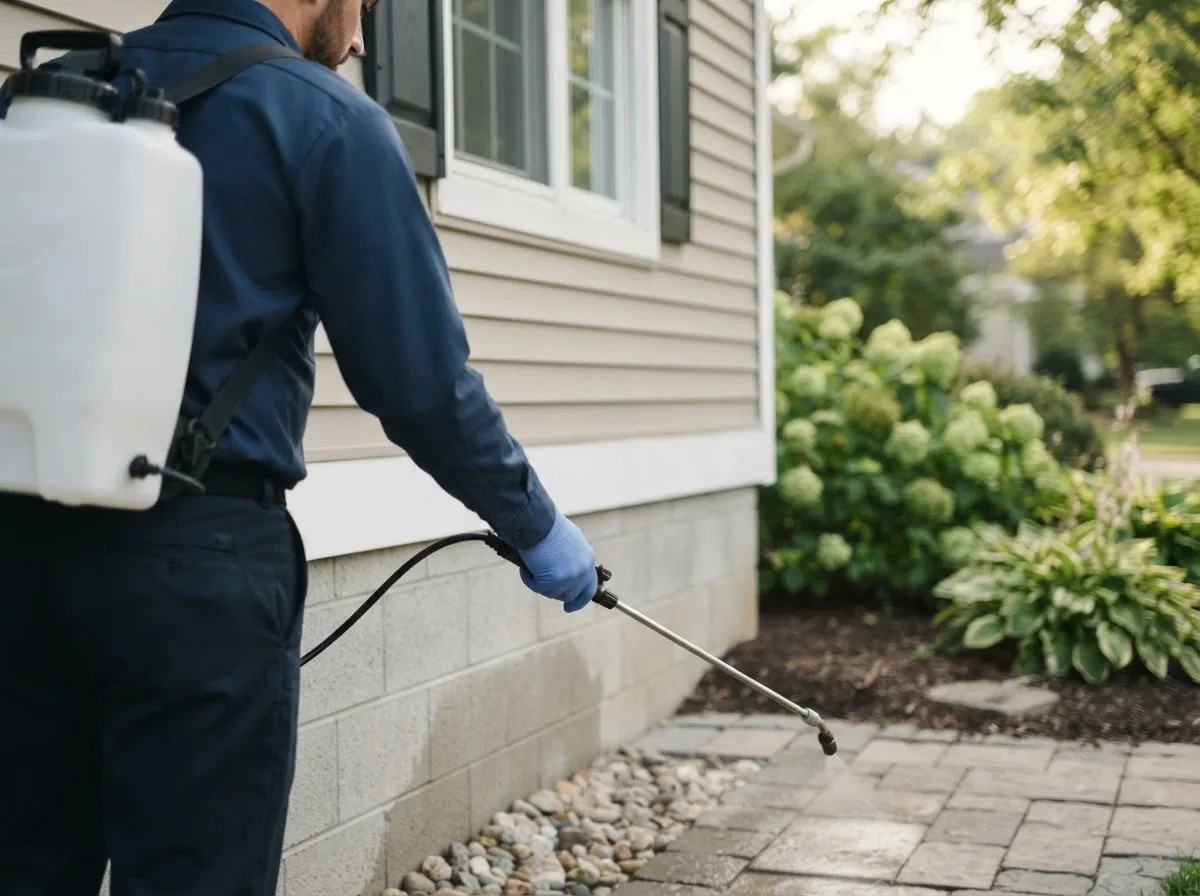 Pest control technician inspecting a home in Elmont, NY